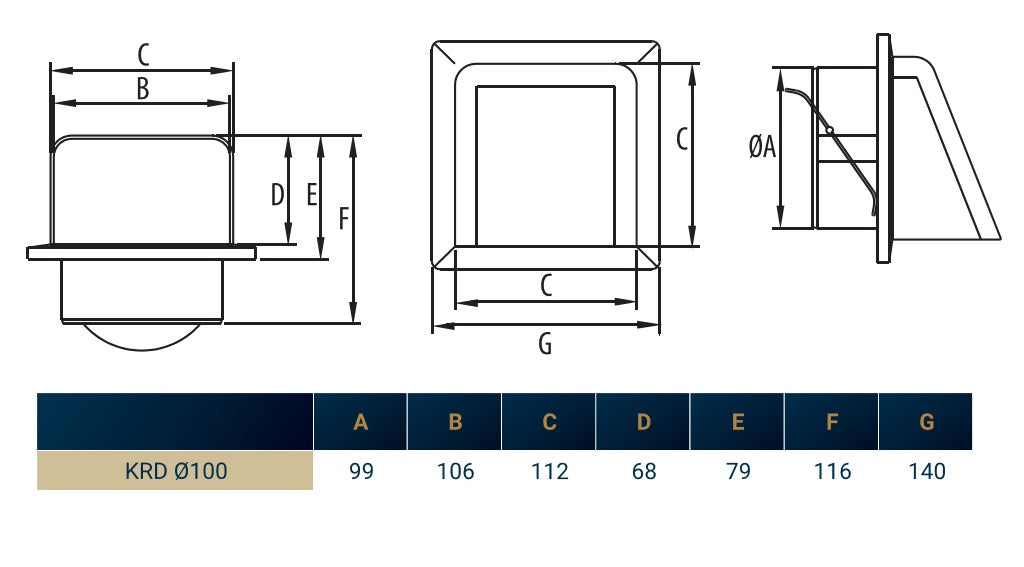 KRD/100B Brown External Louvre Vent, fi100mm