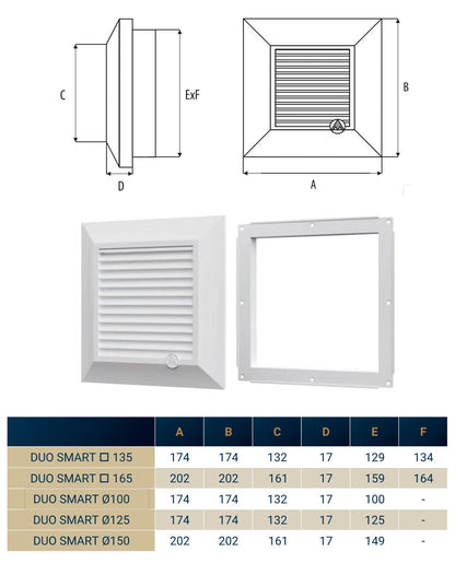 White Duo Smart Louvre Vent 135 fi 125mm with Insect Mesh