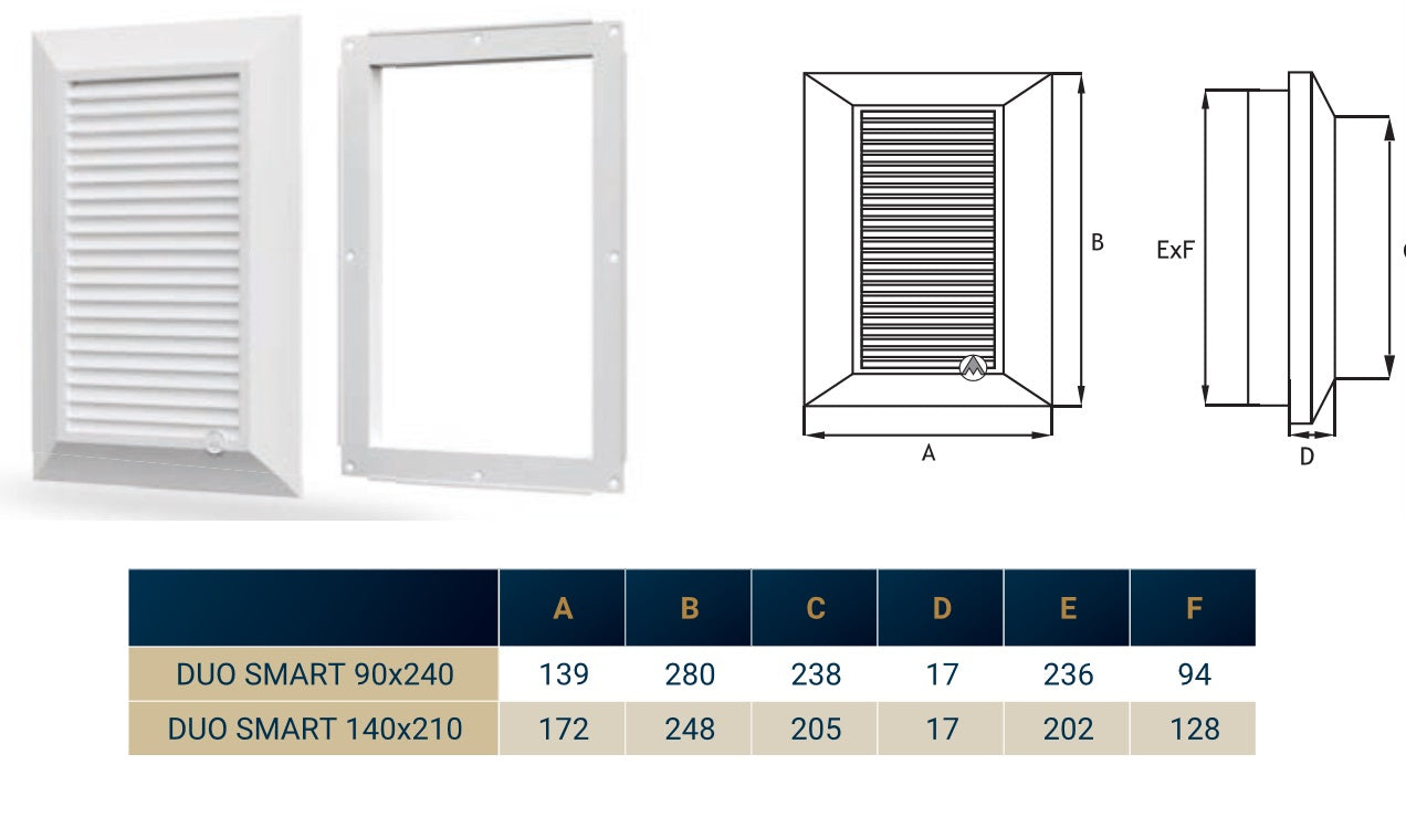 Graphite Duo Smart Louvre Vent 140mm x 210mm with Insect Mesh