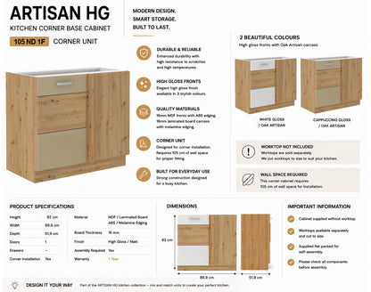 ARTISAN Modular Kitchen – White Gloss or Cappuccino Gloss - PARTS option