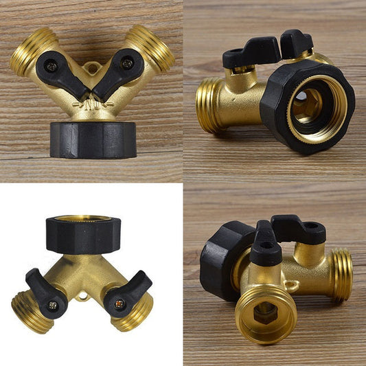 Brass Dual Tap Fitting with Valves and Threaded Outlets