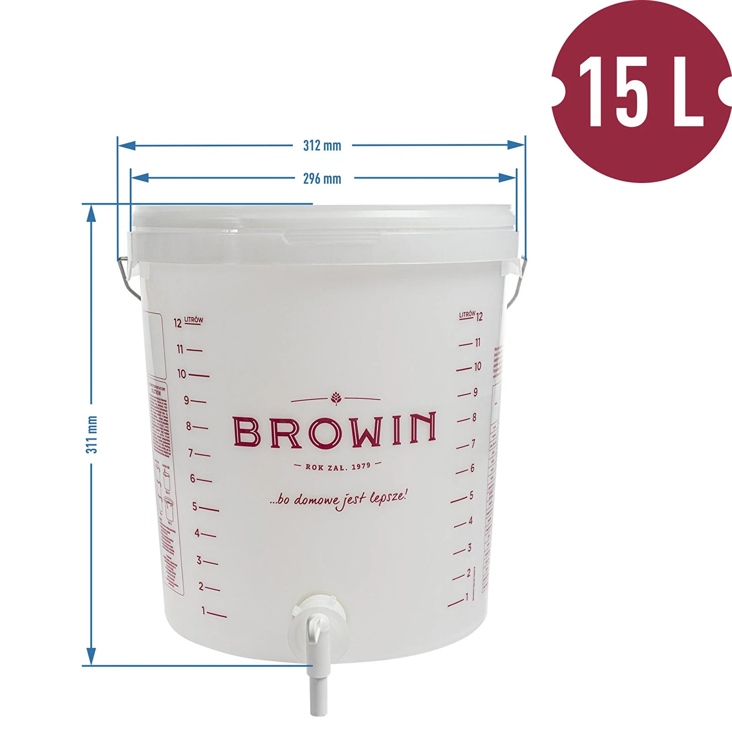 Biowin 15L Fermentation Container with Tap Lid Food Grade Home Brew Brewing Bucket