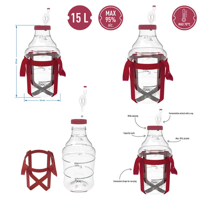 Plastic Wine Fermentation Demijohn 10L 15L 20L 25L PET with Straps & Airlock