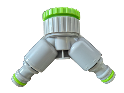 Green/Grey 1” or ¾” BSP Female Dual Outlet Tap Fitting with Valves