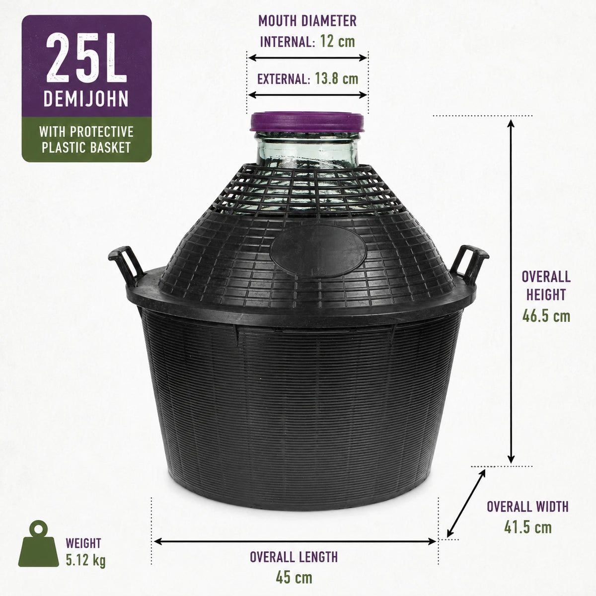 Glass Demijohn 10 15 20 25 34L Wide Mouth in Plastic Basket + Lid For Wine Making