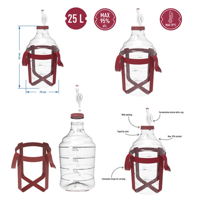 Plastic Wine Fermentation Demijohn 10L 15L 20L 25L PET with Straps & Airlock