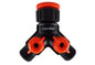 Black/Orange Dual Tap Fitting with Valves and Threaded Outlets