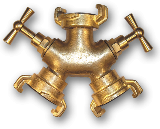 Triple‑Way Brass Claw Adapter  with Bib Taps