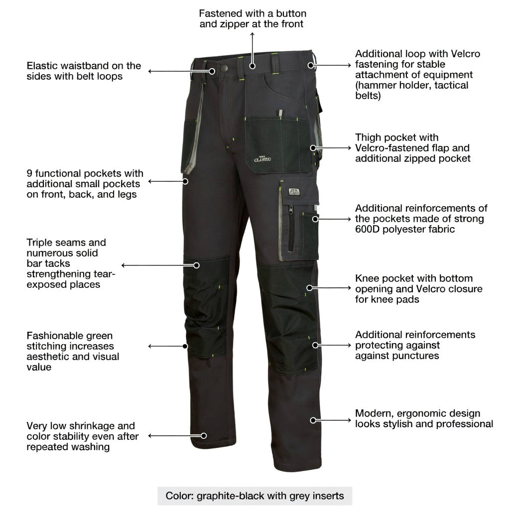 Premium Men's Work Trousers - Ergonomic, Durable, Functional Pockets