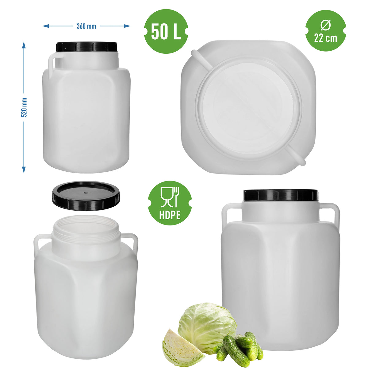 20L 30L 40L 50L Fermentation Barrel Food Grade HDPE Pickling Storage Container