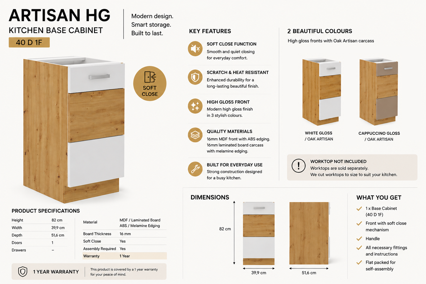 ARTISAN Modular Kitchen – White Gloss or Cappuccino Gloss