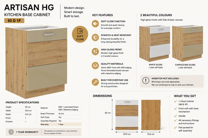 ARTISAN Modular Kitchen – White Gloss or Cappuccino Gloss - PARTS option