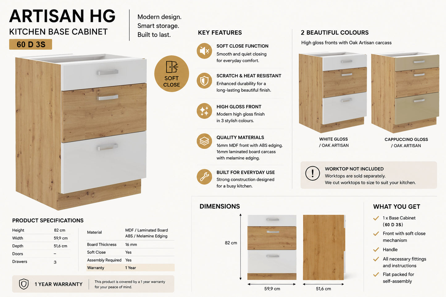 ARTISAN Modular Kitchen – White Gloss or Cappuccino Gloss