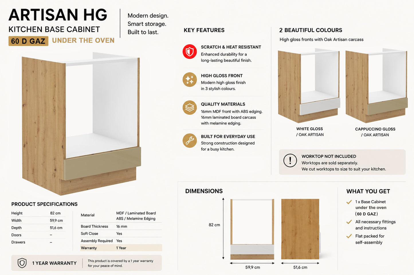ARTISAN Modular Kitchen – Cappuccino Gloss - PARTS option