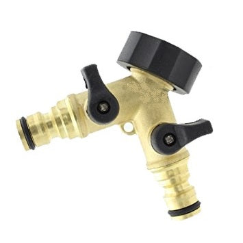 Brass Dual Tap Fitting with Valves and Snap-On Outlets