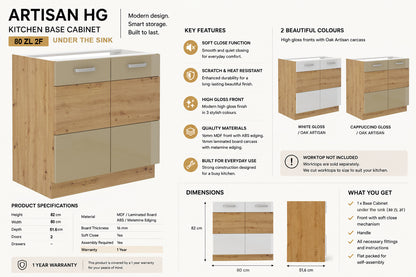 ARTISAN Modular Kitchen – White Gloss or Cappuccino Gloss - PARTS option