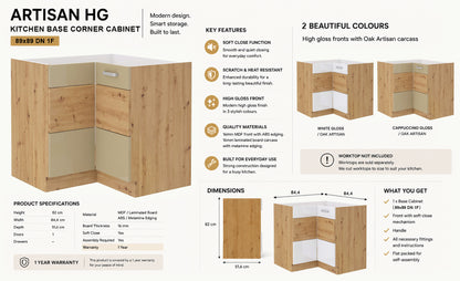 ARTISAN Modular Kitchen – White Gloss or Cappuccino Gloss - PARTS option