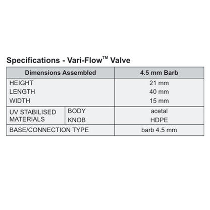 Antelco Vari-Flow™ Adjustable Valve – 4.5mm Barb