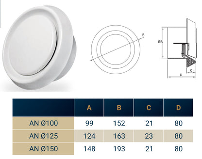 150mm ABS White Ceiling Extractor Valve