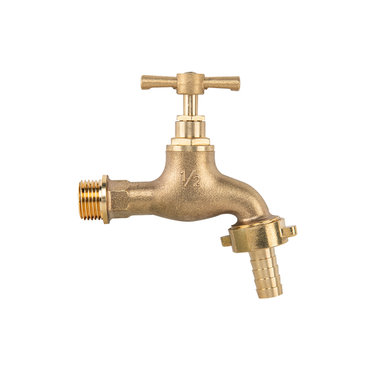 Brass Garden Bib Tap – 1/2" BSP Male Inlet, 3/4" Outlet with 1/2" Hose Tail