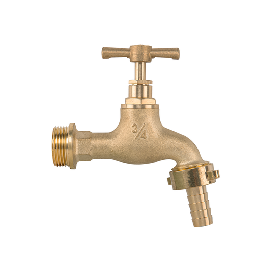 Brass Garden Bib Tap – 3/4" BSP Male Inlet, 3/4" Outlet with 1/2" Hose Tail