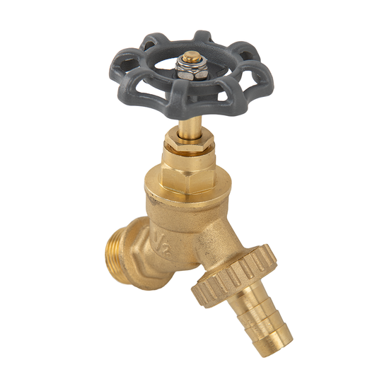 Brass Garden Bib Tap – 1/2" BSP Male Inlet, 3/4" Outlet with 1/2" Hose Tail and Round Handle