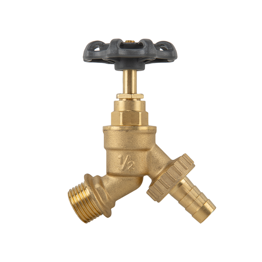 Brass Garden Bib Tap – 1/2" BSP Male Inlet, 3/4" Outlet with 1/2" Hose Tail and Round Handle