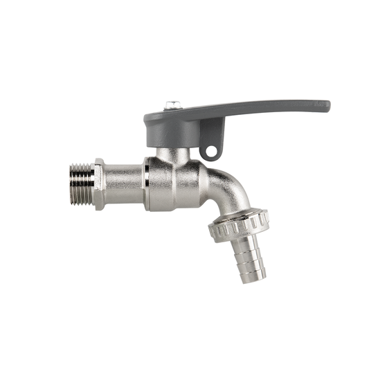 Brass Lever Hose Tap ½" BSP Male Thread with Barb Outlet and Side Locking Mechanism