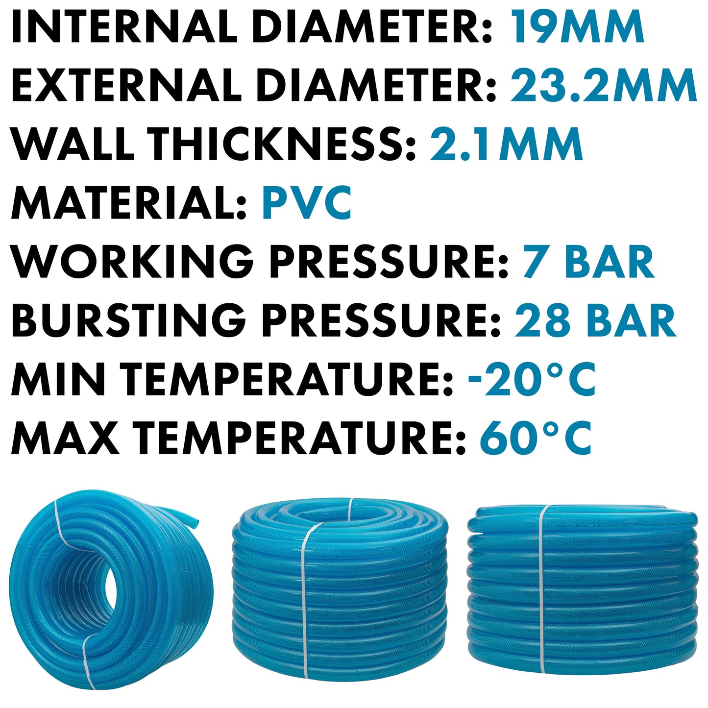 Blue Transparent Braided Fuel Hose PVC 19mm x 2.1mm