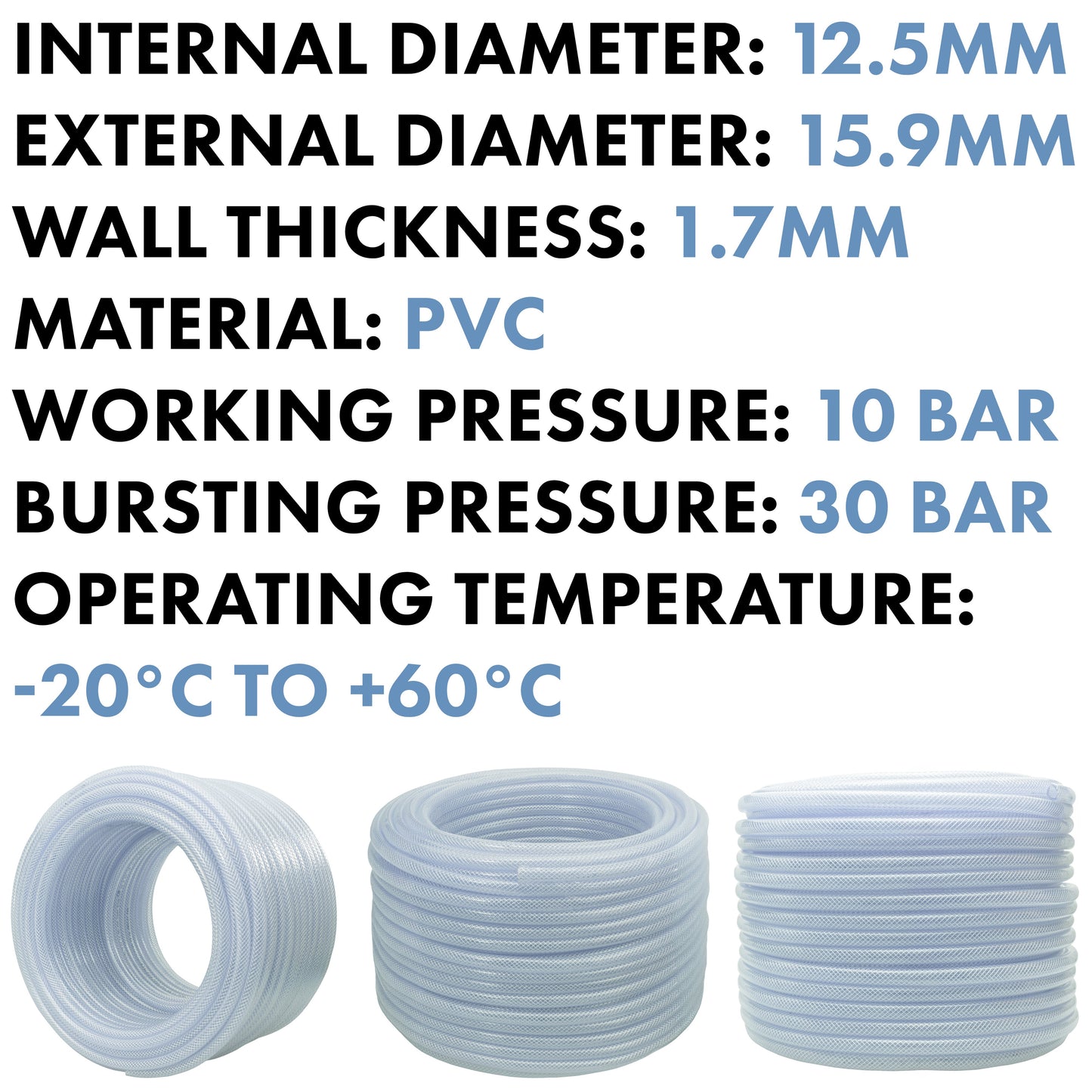 Transparent Reinforced PVC Hose 12.5mm x 1.7mm