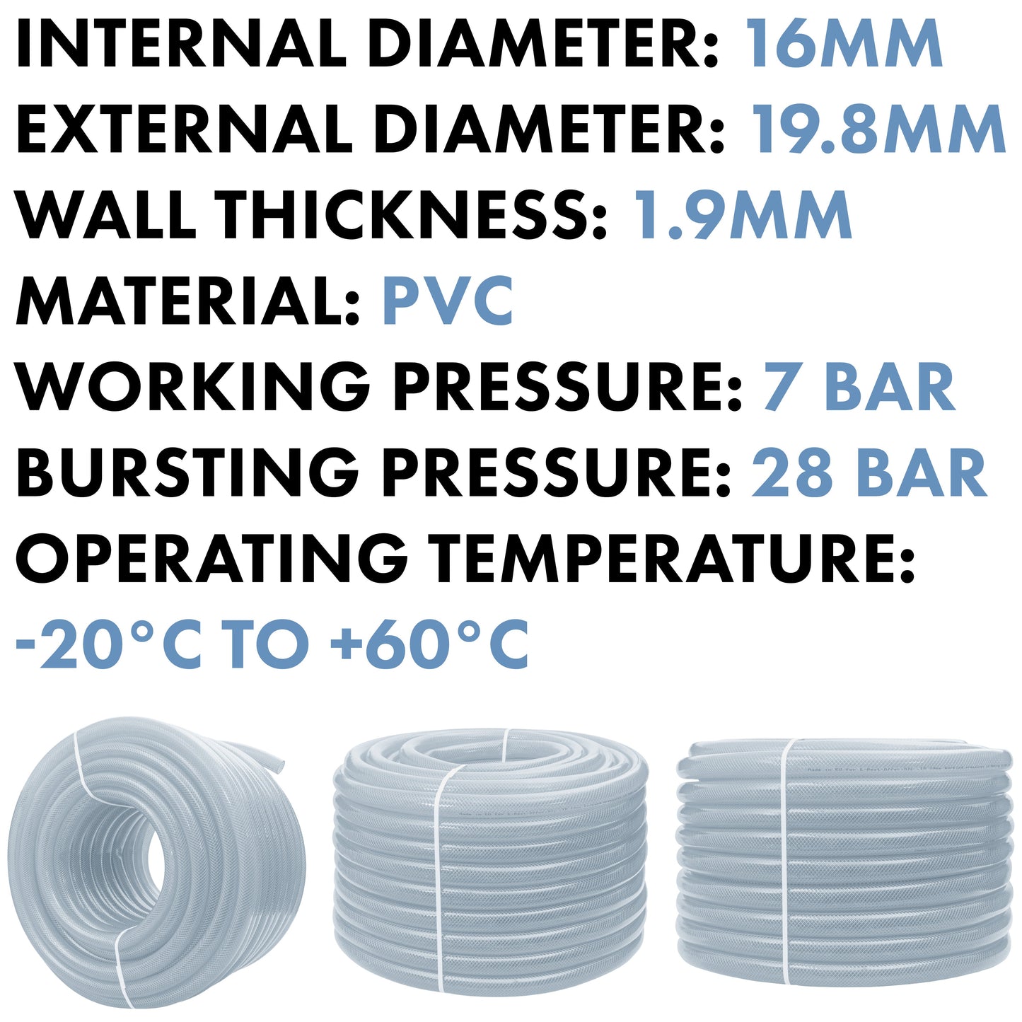 Transparent Reinforced PVC Hose Pipe – 16 mm × 1.9 mm