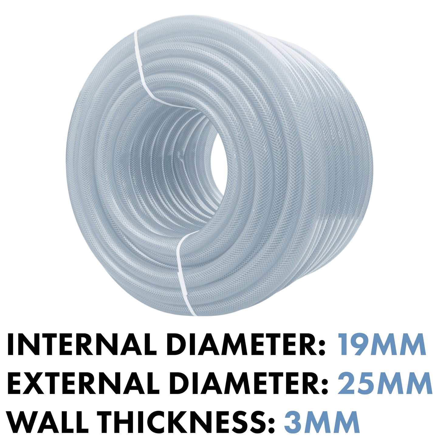 Reinforced Transparent PVC Hose Pipe – 19mm × 3mm