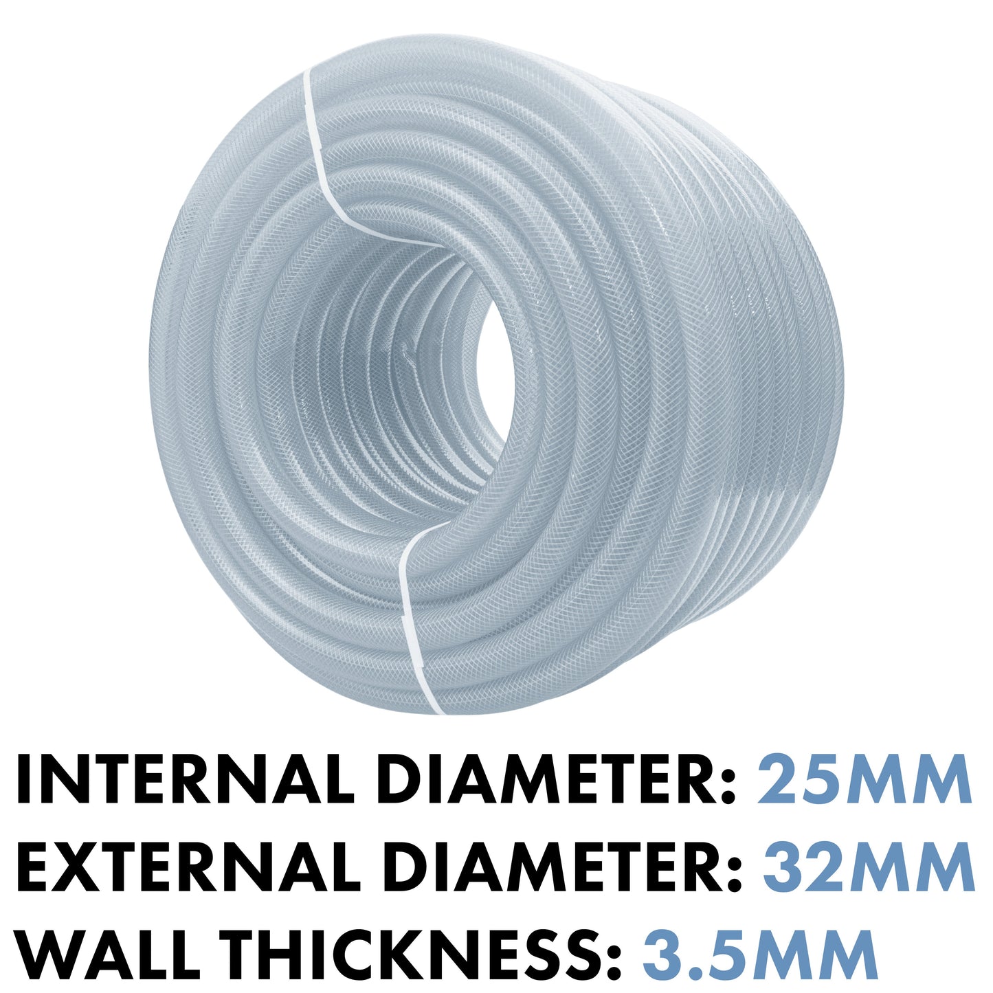 Reinforced Transparent PVC Hose – 25 mm × 3.5 mm
