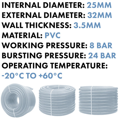 Reinforced Transparent PVC Hose – 25 mm × 3.5 mm