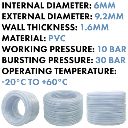 Transparent Reinforced PVC Hose Pipe – 6 mm × 1.6 mm