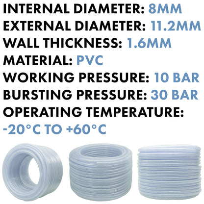 Transparent Reinforced PVC Hose Pipe – 8 mm × 1.6 mm