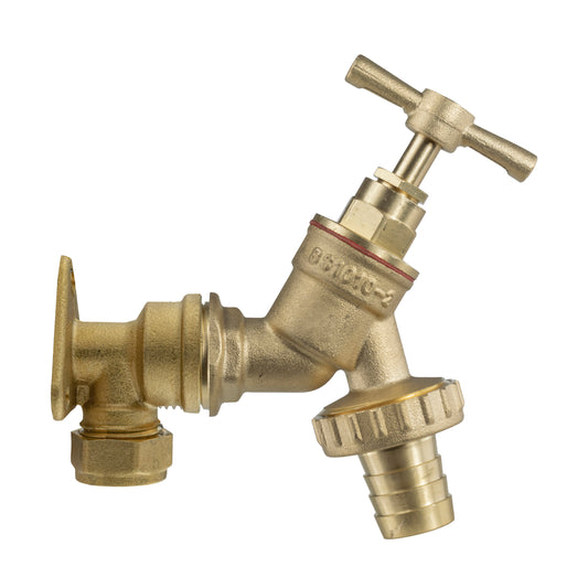 22mm Brass Wall Flange Kit with Brass Barbed Faucet