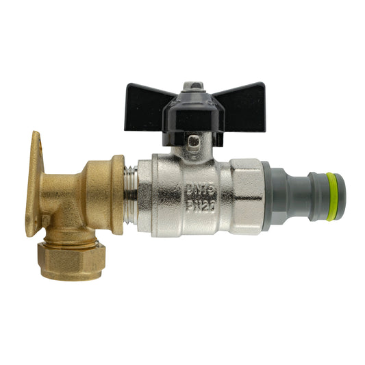 15mm Brass Wall Flange Kit with Bib Tap + Click Lock