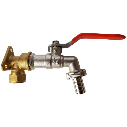 15mm Brass Wall Flange Kit with Barbed Lever Faucet