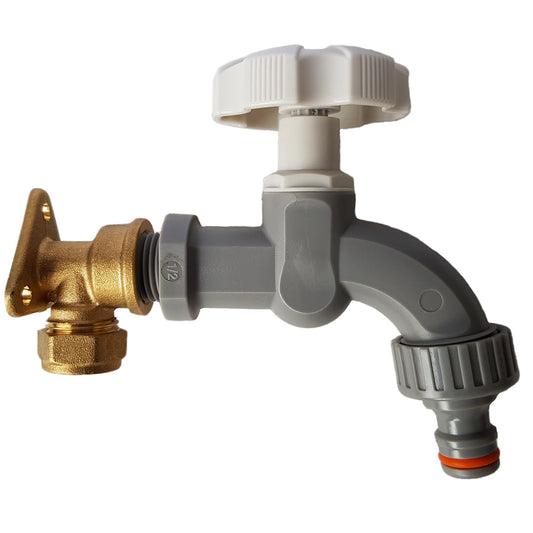 15mm Brass Wall Flange Kit with Grey Rotary Tap