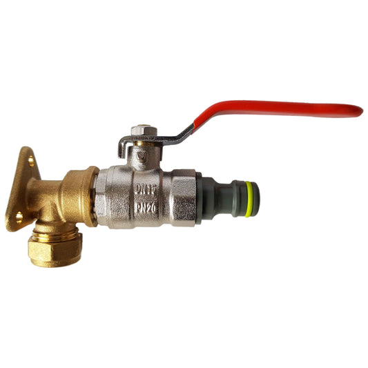 15mm Brass Wall Flange Kit with Lever Valve and Click-Lock Connector