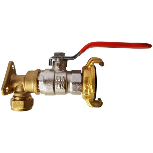 15mm Brass Wall Flange Kit with Lever Valve and Geka Connector