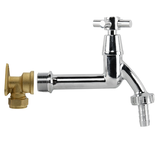 15mm Brass Backplate Set with Extended Chrome-Plated Brass Tap and 1/2" Hose Barb