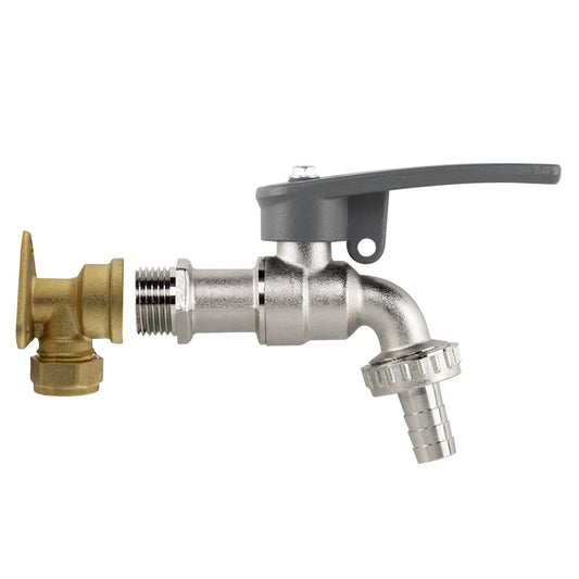 15mm Brass Tap & Wall Mount Set with Hose Barb and Side Lock Lever
