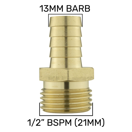 13mm Brass Inline Connector with 1/2" BSP Male Thread