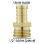 13mm Brass Inline Connector with 1/2" BSP Male Thread