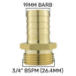 19mm Brass Inline Connector with 3/4" BSP Male Thread
