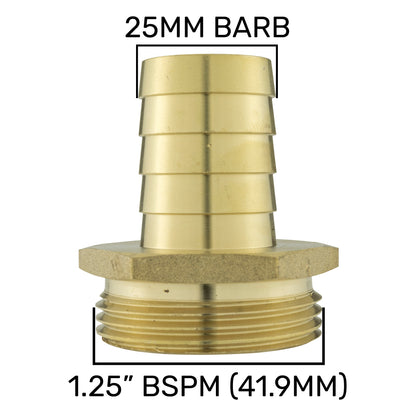 25mm Brass Hose Connector with 1.25" BSP Male Thread
