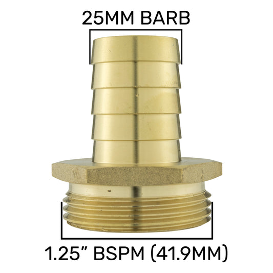 25mm Brass Hose Connector with 1.25" BSP Male Thread