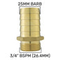 25mm Brass Hose Barb to 3/4" BSP Male Straight Connector